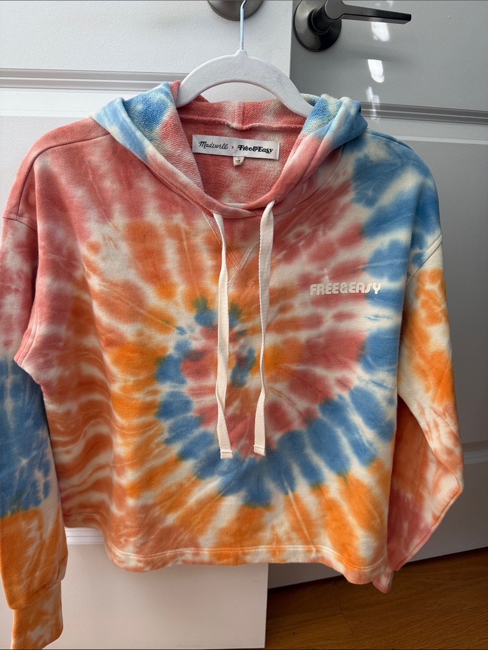 Madewell Tie-Dye Hooded Sweater in Coral, Blue & Orange